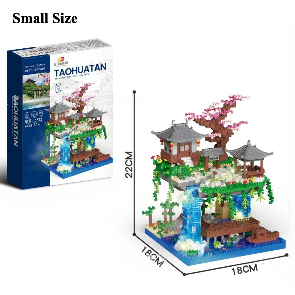 MOC Peach Blossom Pool Cherry Tree House Building Block Chinese Architecture DIY Bricks Cherry Blossom Toy for Kids Adult Gift Beauty World Shop