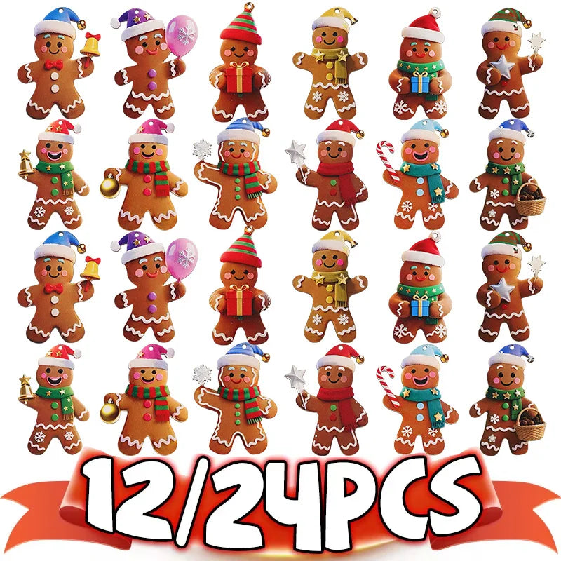 12/24pcs Christmas Gingerbread Man Ornaments Xmas Tree Wooden Hanging Pendants 2026 New Year Party Home Decoration Kids DIY GIft Beauty World Shop