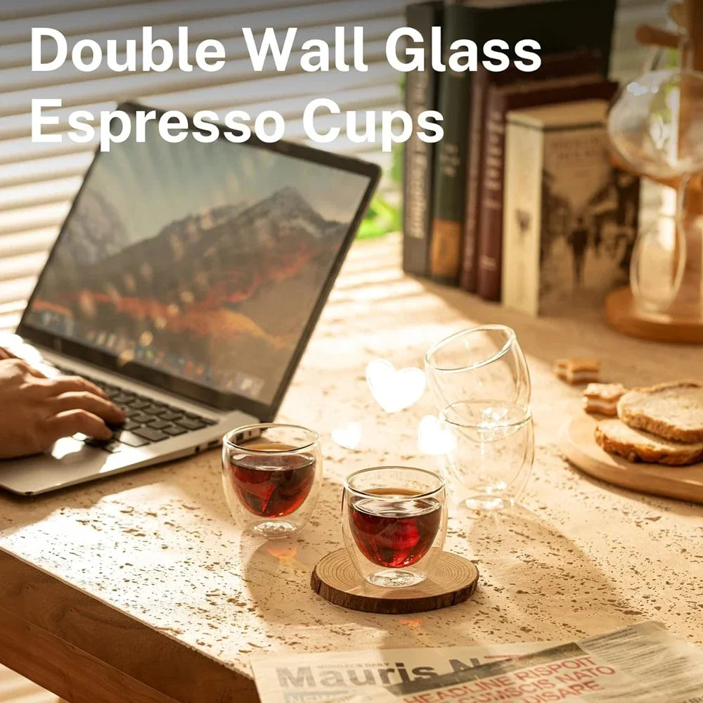 6pcs Double Wall Glass Cup 80ml Cute Mugs Coffee Cups Drinking Glasses for Drinks Personalized Mug Beer Tea Cup Set Beauty Trend Shop