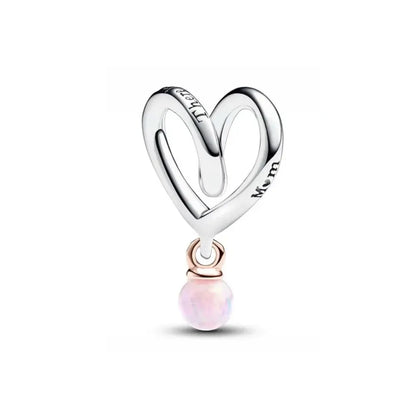 2025 Hot selling 925 Silver Pink Bird Moon Pendant Suitable for European Bracelets DIY Accessories Women's Charm Jewelry Gifts Beauty World Shop