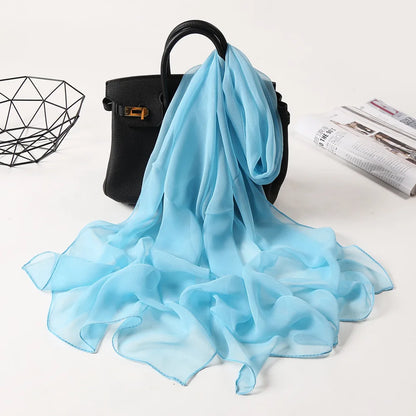 Fashion Four Seasons Women Plain Color Thin Soft Beach Thin Silky Georgette Scarf Shawls Long Wraps Beach Sunscreen Hijab Beauty World Shop