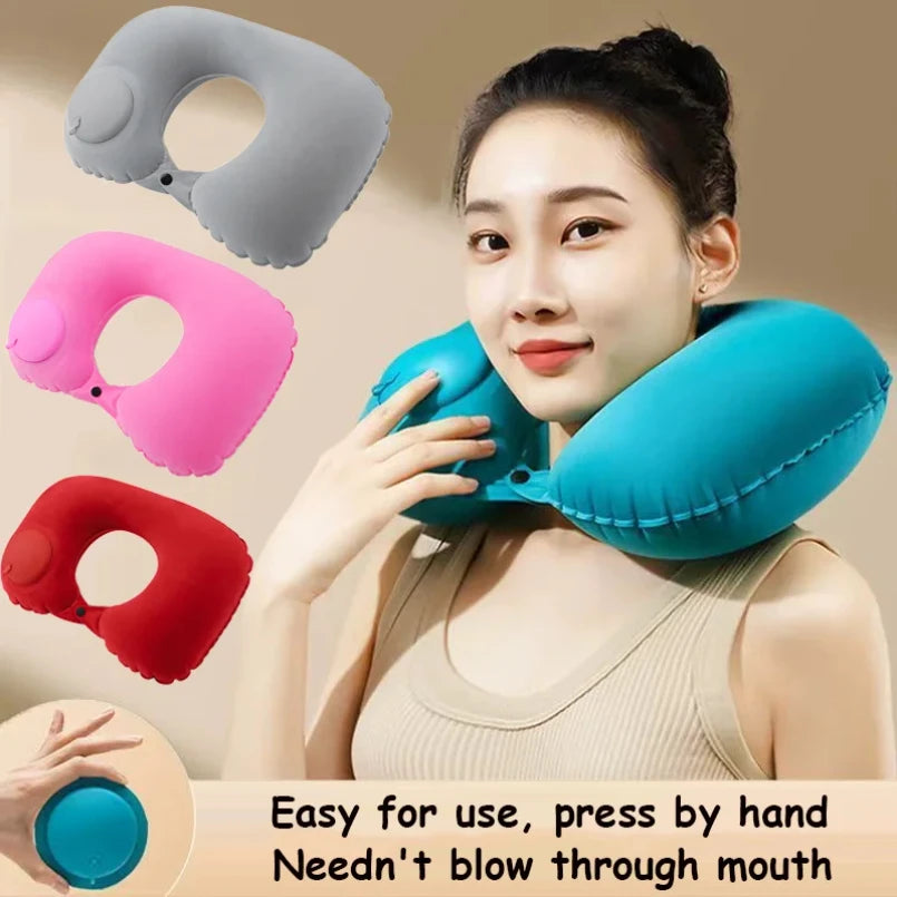 Inflatable Travel Neck Pillow U-shaped Cervical Orthopedic Protection Pillow Outdoor Portable Foldable Pillow Travel Essentials Beauty World Shop