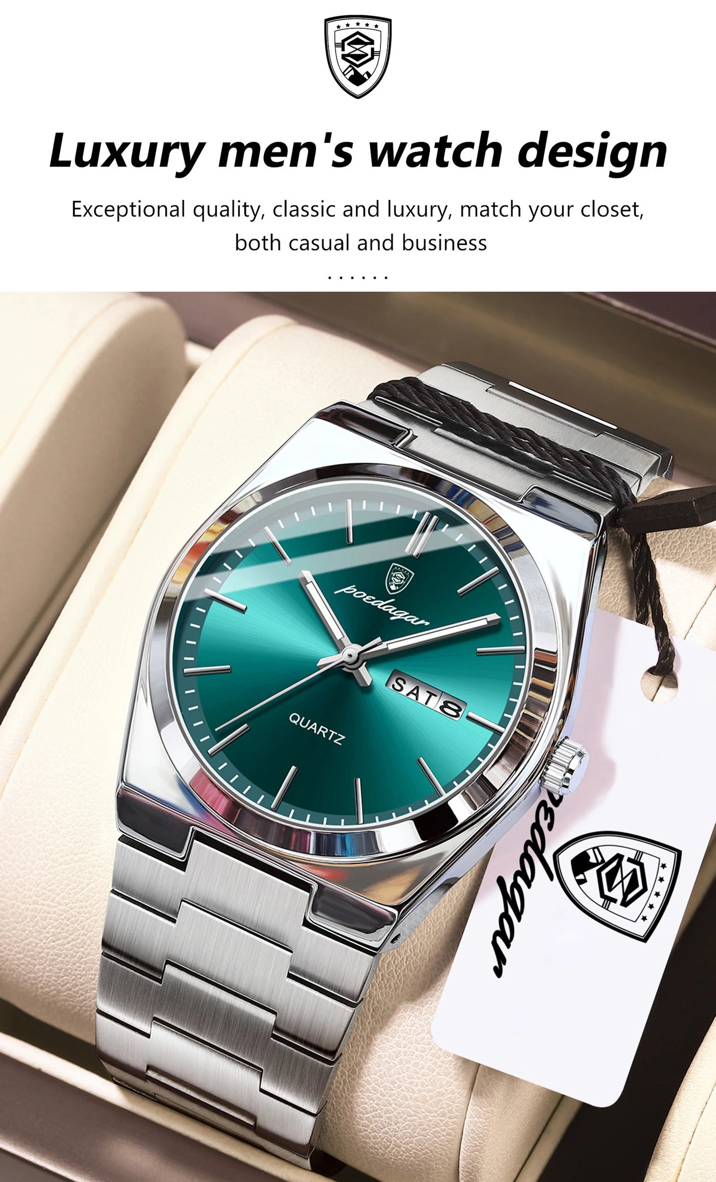 POEDAGAR Exquisite Business Men Watch Stainless Steel Waterproof Luminous Man Wristwatch Date Week Classic Men's Quartz Watches Beauty World Shop