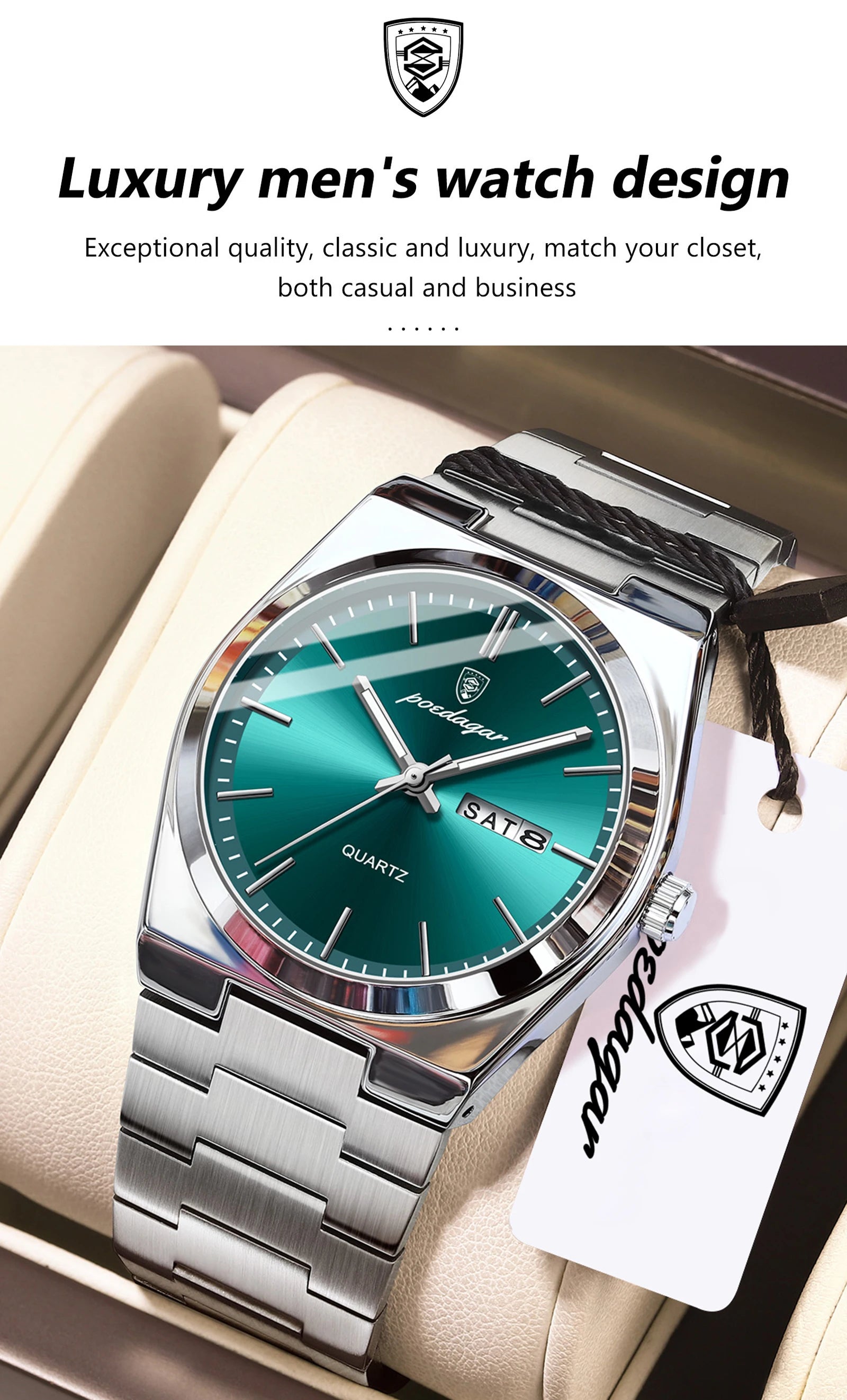 POEDAGAR Exquisite Business Men Watch Stainless Steel Waterproof Luminous Man Wristwatch Date Week Classic Men's Quartz Watches Beauty World Shop