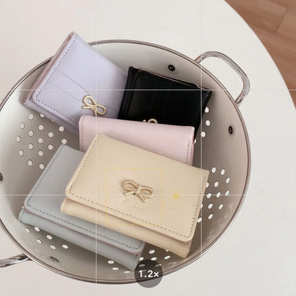 Fashion Wallets Girls Cute Bow Small Wallet Aesthetic Card Holder Classic Three Fold Purse For Women Student Simple Coin Pouch Beauty World Shop