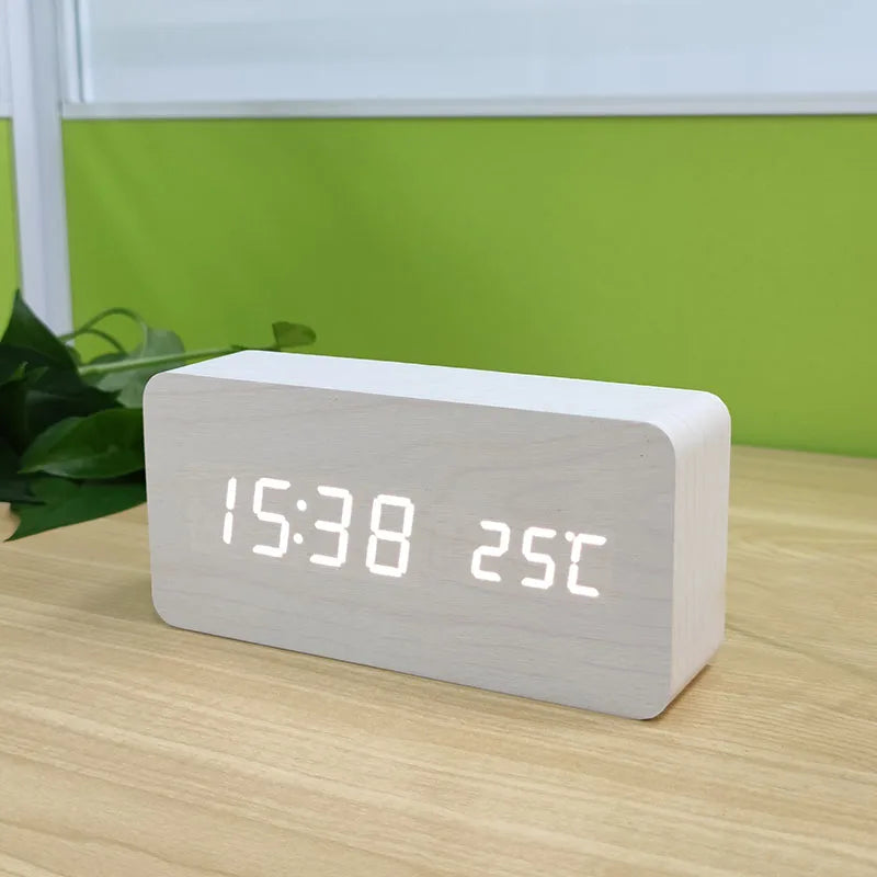 Wooden Digital Alarm Clock, LED Alarm Clock with Temperature Desk Clocks for Office,Bedside Clock Beauty World Shop