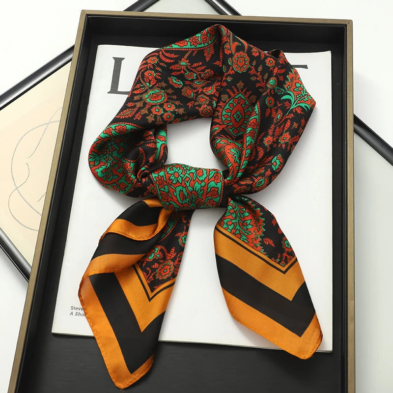 70x70cm Women Silk Scarf Small Satin Square Print Wrap Foulard Femme Handkerchief Bandana Neck Hair Skinny Tie Scarves Shawls Beauty World Shop