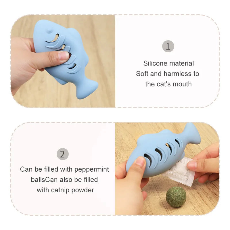 Silicone Treat Dispensing Fish Teeth Cleaning Self-Playing Boredom Relief Cats Wand Kitten Chew Resistant Molar Interactive Toy Beauty World Shop