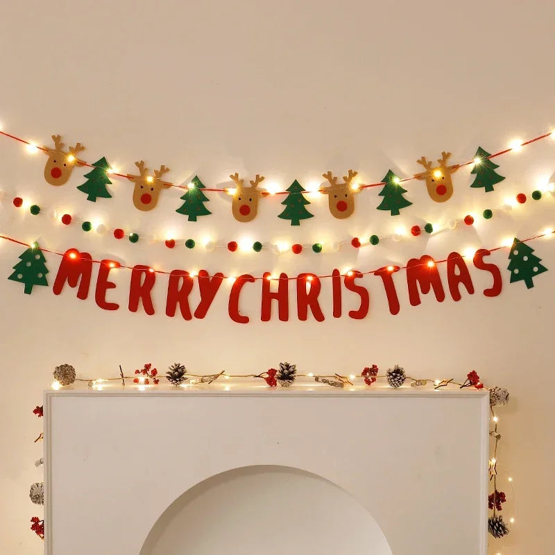 LED String Light DIY Handmade Decorated Merry Christmas Holiday Hanging Home Room Background Pull Flag Banner Christmas Pendant Beauty World Shop