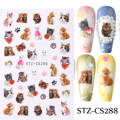 Lovely Dog Cat Animal Bunny 3D Korean Cartoon Scrawl Relief Self Adhesive Nail Art Stickers Cute Pretty Puppy Kitty Star Manicur Beauty World Shop