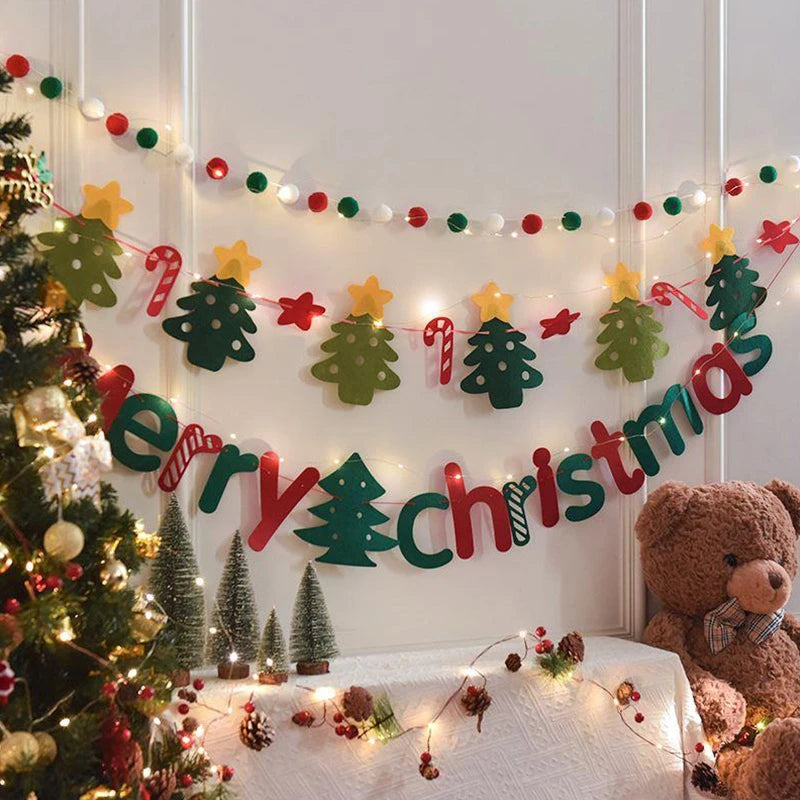 LED String Light DIY Handmade Decorated Merry Christmas Holiday Hanging Home Room Background Pull Flag Banner Christmas Pendant Beauty World Shop