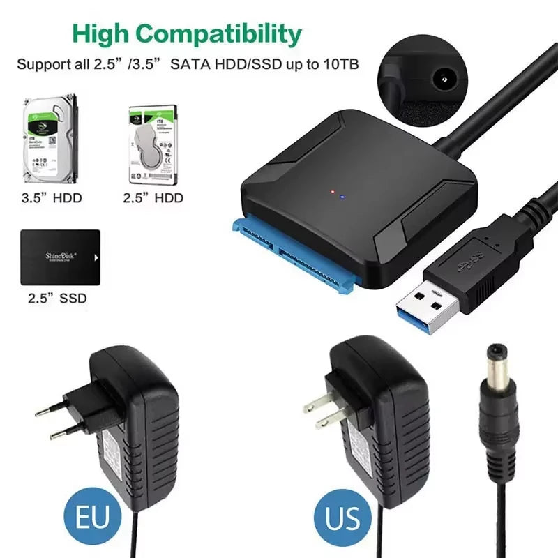 SATA to USB3.0 Cable SATA III Hard Drive Adapter Converter for 2.5" 3.5" SSD HDD Hard Drive Disk with 12V/2A Power Adapterer Beauty World Shop