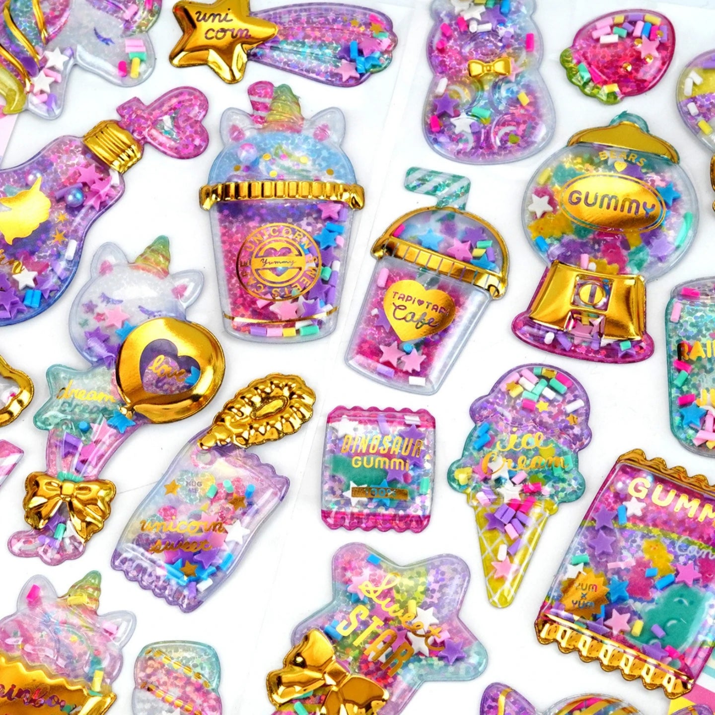 Kawaii Capsule Sparkling 3D Stickers Scrapbooking Diy Journal Stationery Sticker Cute Deco Art School Supplies Beauty World Shop
