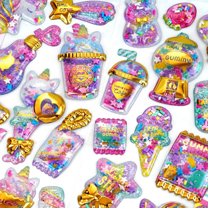 Kawaii Capsule Sparkling 3D Stickers Scrapbooking Diy Journal Stationery Sticker Cute Deco Art School Supplies Beauty World Shop