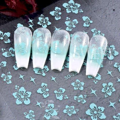 4pcs/set Hibiscus Flowers Nail Sticker Y2K Star Adhesive Nail Art Supplies Decal for Women Nail Supplies DIY Manicure Decoration Beauty World Shop
