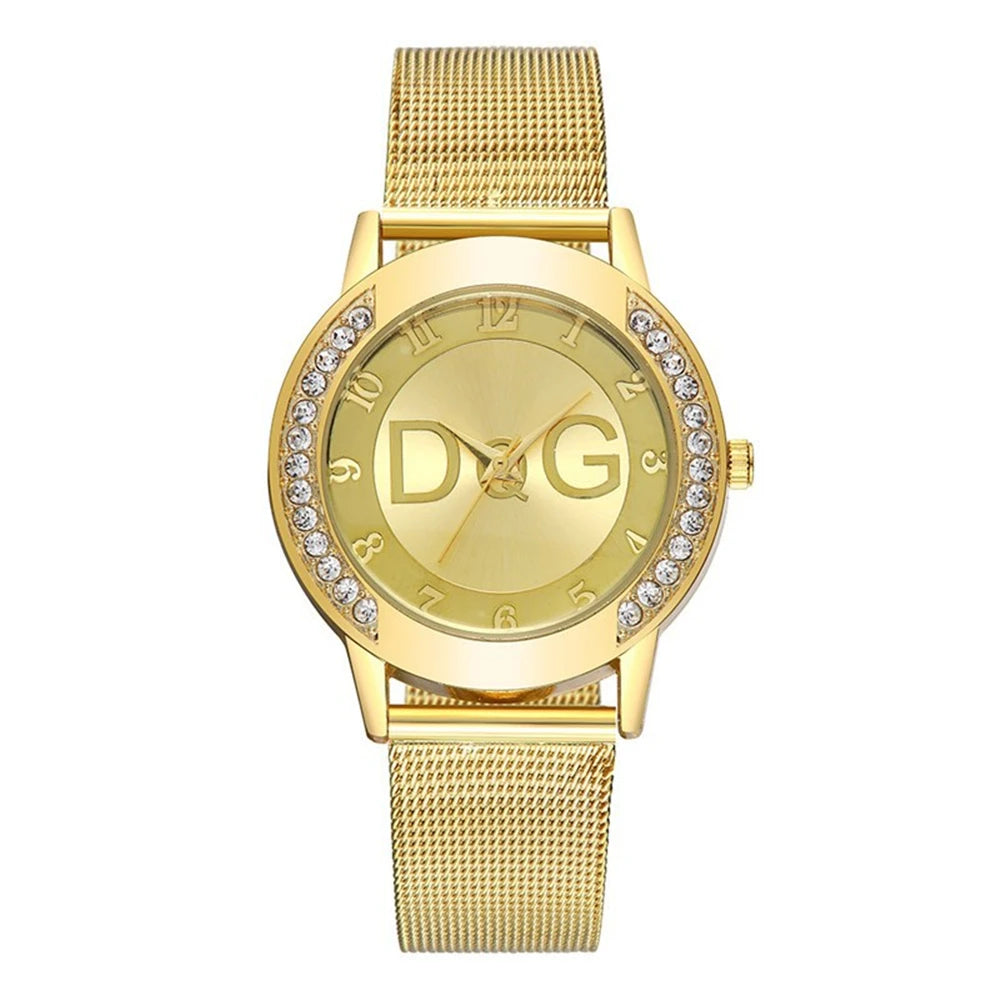 Fashion DQG Brand Starry Sky Diamond encrusted Women's Quartz Watch Casual Stainless Steel Gold Mesh Strap Women's Dress Watches Beauty World Shop