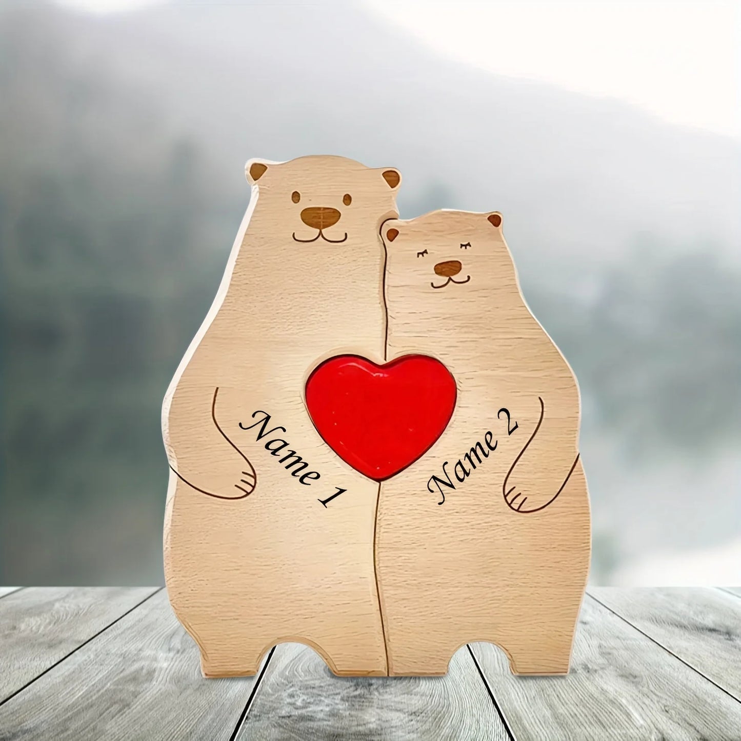 Personalized Family Bear Puzzle Decor Custom Names Fits 2-6 Names Rustic Wooden Bears Seasonal Décor for Mother's & Father's Day Beauty World Shop