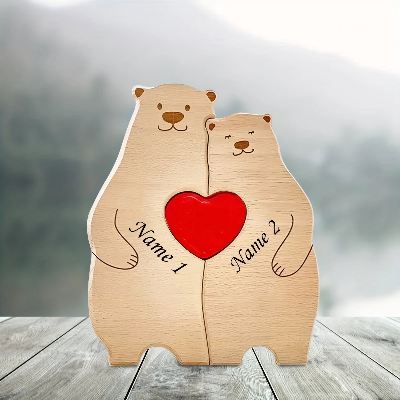 Personalized Family Bear Puzzle Decor Custom Names Fits 2-6 Names Rustic Wooden Bears Seasonal Décor for Mother's & Father's Day Beauty World Shop