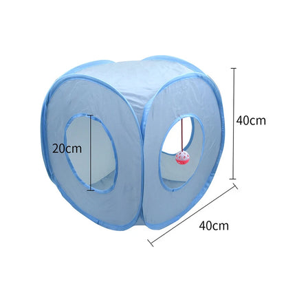 Cat Toys Gray 3-Way Foldable Pet Cat Tunnel Tube Toy Kitten Tunnel Toy with Peep Hole Pet Training Interactive Toy Tunnel Tube Beauty World Shop