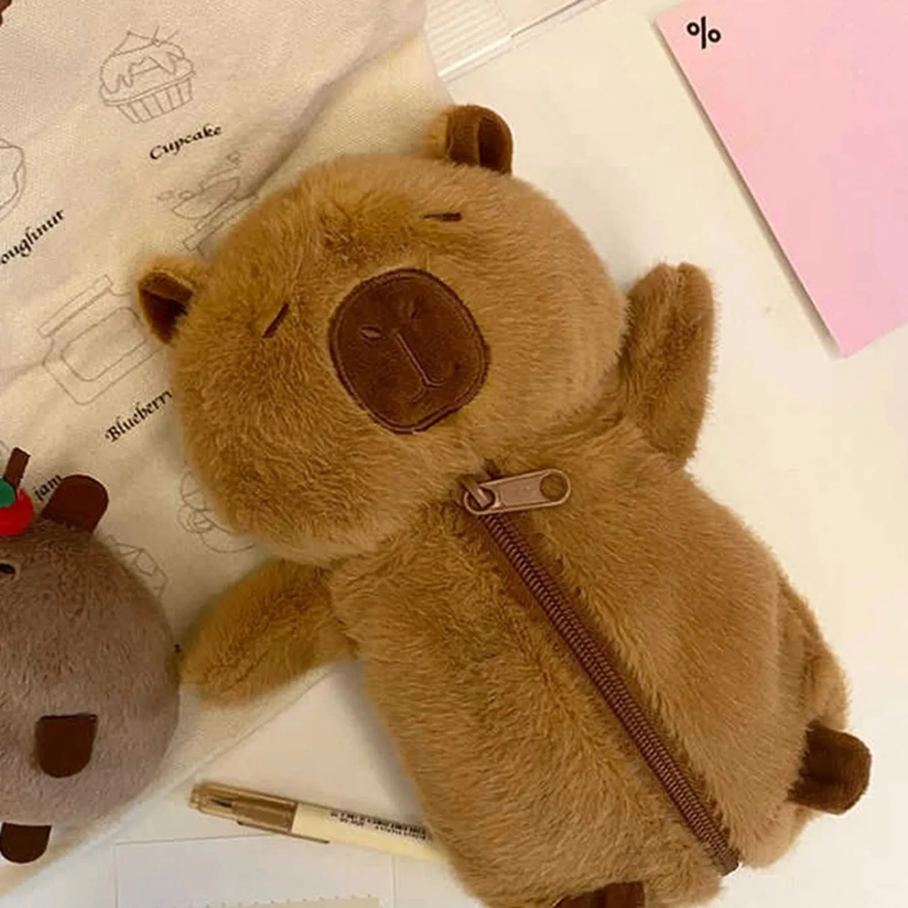 Creative Plush Capybara Pen Bag Large Capacity Pencil Case Multifunctional Stationery Storage Bag Pen Bag Gift Beauty Trend Shop