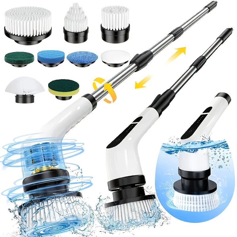9 in 1 Multifunctional Handheld Electric Cleaning Brush With Telescopic Function, Bathroom Floor And Kitchen Cleaning Tool Beauty World Shop