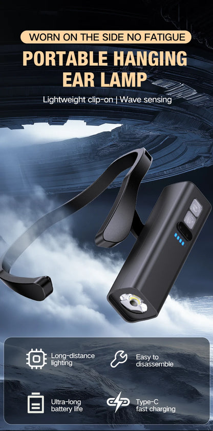 2025 Ear Clip Headlamp– Bright LED Headlight, Rechargeable Waterproof Head Flashlight for Fishing Hiking Running Cycling Outdoor Beauty World Shop