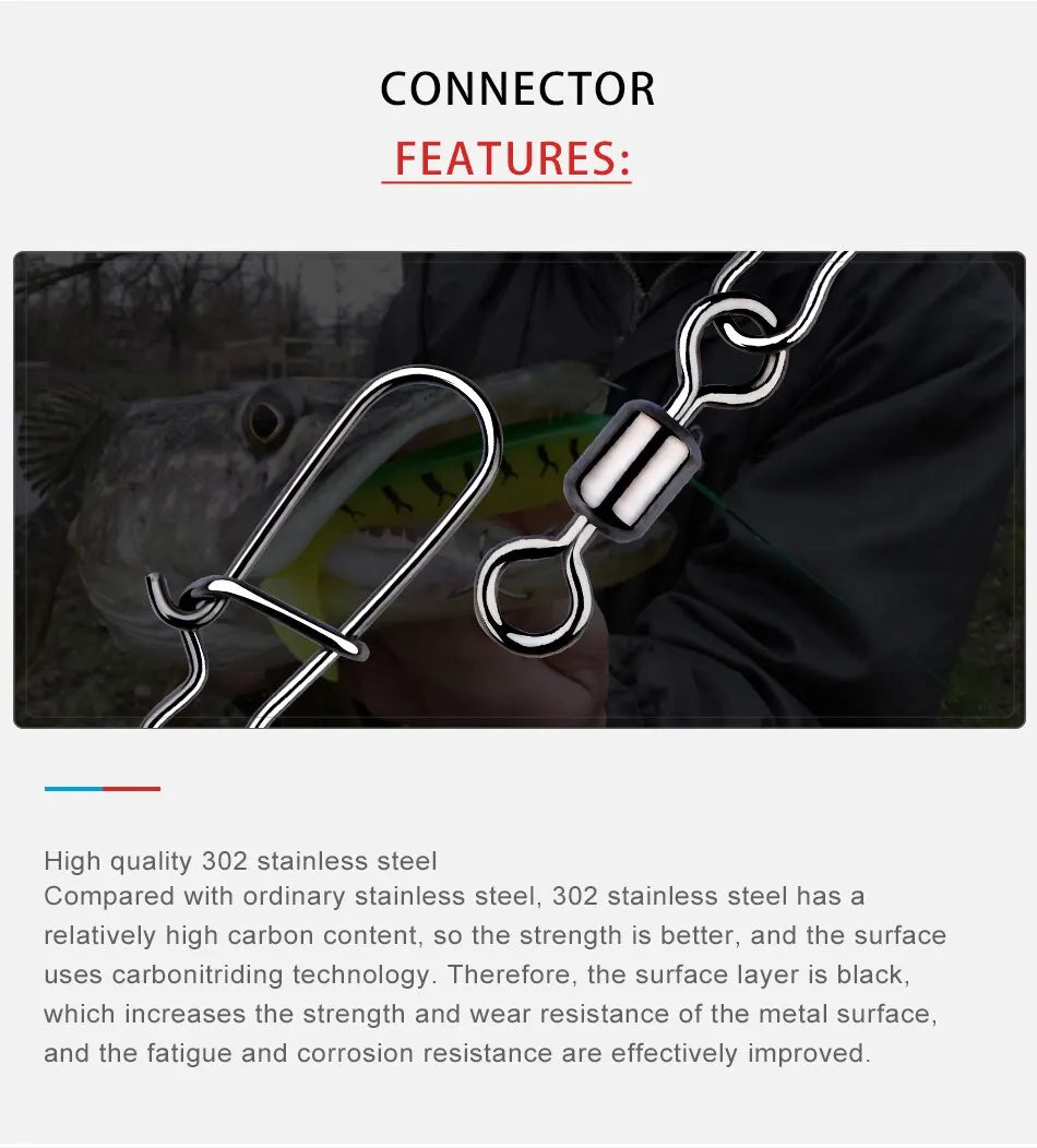 MEREDITH Pike Fishing Accessories Connector 50PCS Pin Bearing Rolling Swivel Stainless Steel Snap Fishhook Lure Swivels Tackle Beauty World Shop
