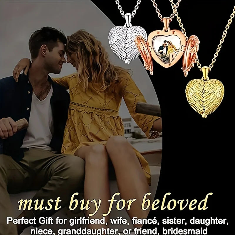Custom Picture/photo Small Box Pendant Necklace, Personalized Angel Wing Small Box Pendant Men's Women's Necklace Christmas Gift Beauty World Shop
