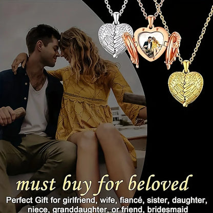 Custom Picture/photo Small Box Pendant Necklace, Personalized Angel Wing Small Box Pendant Men's Women's Necklace Christmas Gift Beauty World Shop