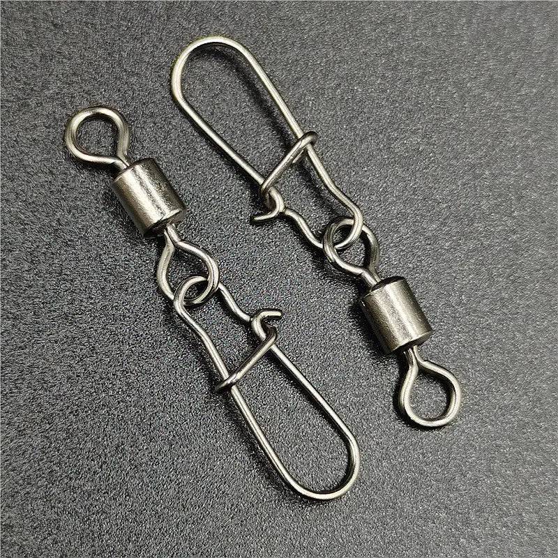 50pcs/lot Fishing Connector  2# 4# 6# 8# 10# Pin Bearing Rolling Swivel Stainless Steel With Snap Fishhook Lure Tackle Beauty World Shop