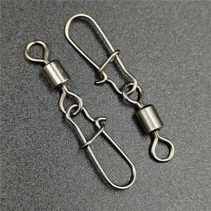50pcs/lot Fishing Connector  2# 4# 6# 8# 10# Pin Bearing Rolling Swivel Stainless Steel With Snap Fishhook Lure Tackle Beauty World Shop