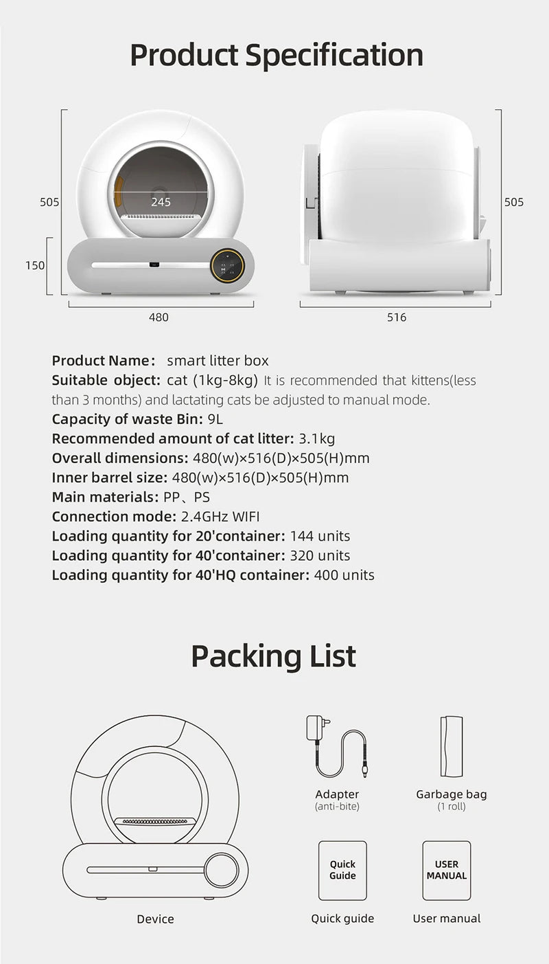 New 65L Automatic Smart Cat Litter Box Self Cleaning Fully Enclosed Large Cat Toilet Litter Tray Beauty World Shop