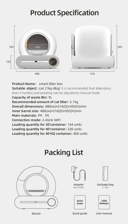 New 65L Automatic Smart Cat Litter Box Self Cleaning Fully Enclosed Large Cat Toilet Litter Tray Beauty World Shop