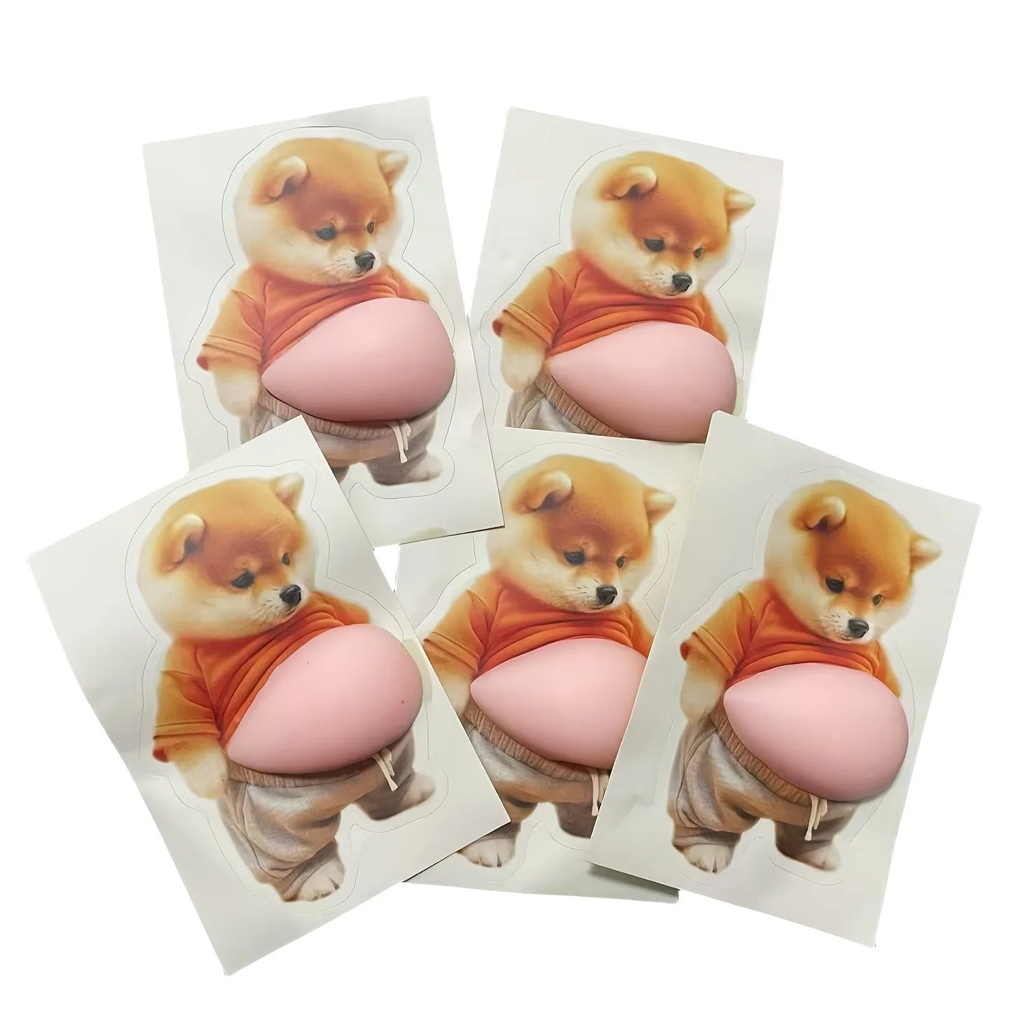 3D Shiba Inu Dog Belly Sticker - Cute puppy wearing orange outfit with soft pink background, silicone self-adhesive Beauty World Shop