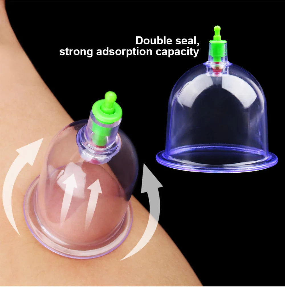 6 Suction Cups for Back-Vacuum Cupping Massage Kit w/ Pump Gun Body Massage Anti-Cellulite Beauty World Shop