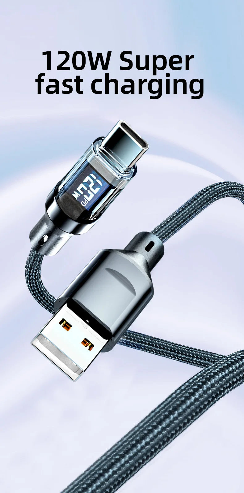 OOZCC LCD Watt Display Cable, Max 120W Super Fast Charging USB Type C Cable Data Transfer, USB A to Lightning for IPhone14 Pro Beauty World Shop