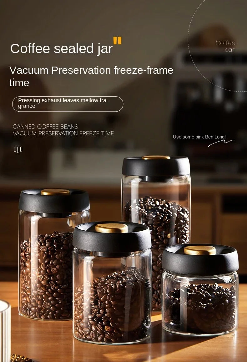 Manual Vacuum Sealed Coffee Jar High Borosilicate Glass Moisture Proof Tea Storage Container for Kitchen Coffee Beauty Trend Shop