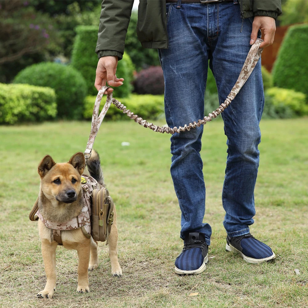 Military Tactical Dog Leash Training Adjustable Quick Release Elastic Leads Rope With 2 Control Handle For Medium And Small Dogs