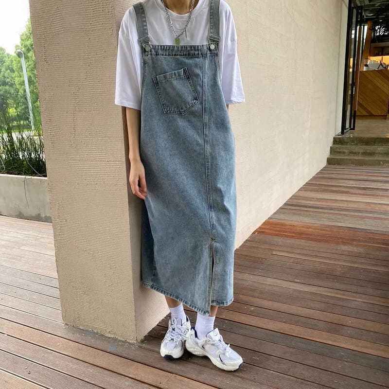 Spring Summer Denim Overall Dress Women Sleeveless Jeans Dresses Fashion Female Solid Slip Casual Loose Spaghetti Strap Dresses Beauty Trend Shop