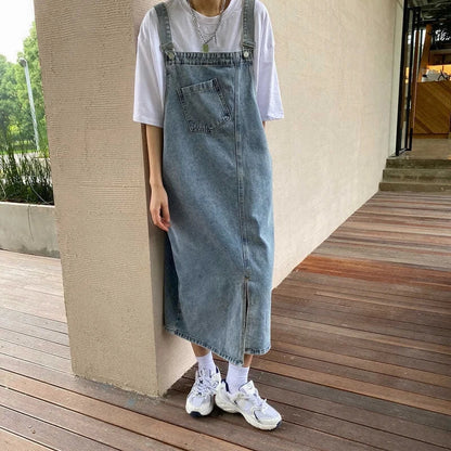 Spring Summer Denim Overall Dress Women Sleeveless Jeans Dresses Fashion Female Solid Slip Casual Loose Spaghetti Strap Dresses Beauty Trend Shop
