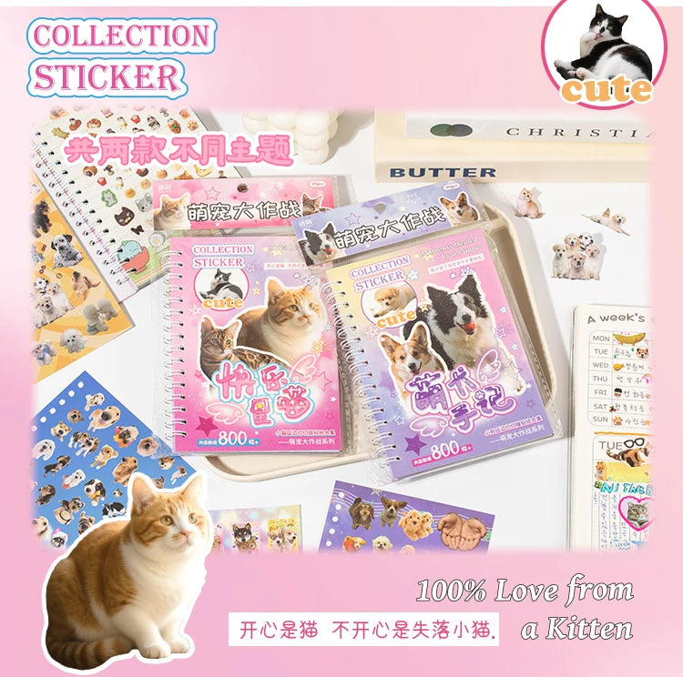 Cute Pets Theme Sticker Book 30 Sheets/Bag with Ring Binding for Scrapbooking DIY Collage Material Background Decoration Beauty World Shop
