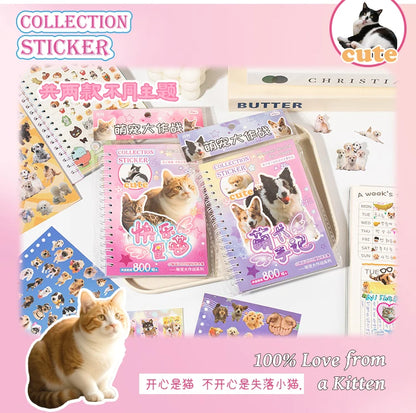 Cute Pets Theme Sticker Book 30 Sheets/Bag with Ring Binding for Scrapbooking DIY Collage Material Background Decoration Beauty World Shop