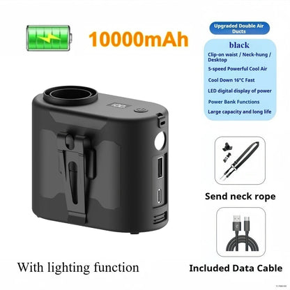 Portable Waist Clip Fan Mini USB Charging Hanging Fan with LED Flashlight Outdoor Single/dual Air Outlet Fan 20000/10000Mah F6/7 Beauty World Shop