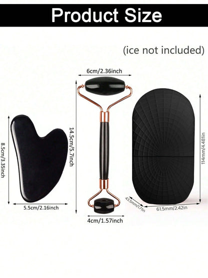 Three-piece ice surface roller set - Facial skin care ice roller set, facial massage tools, silicone ice surface roller, gua sha Beauty World Shop