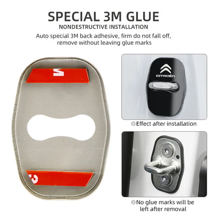 Metal Car Door Lock Cover for Citroen C4 C3-XR C5 Aircross C6 C-quatre Picasso C-Elysee C4L C3L Emblem Stickers Badge Beauty World Shop
