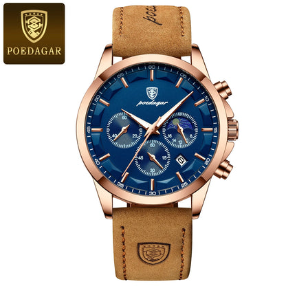 POEDAGAR Original Military Men Clock Waterproof Luminous Leather Quartz Man Watch Chronograph Date Luxury Business Men's Watches Beauty World Shop