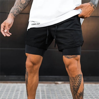 2025 NEW 2 IN 1 Sport Running Casual Breathable Shorts Men Double-deck Jogging Quick Dry GYM Shorts Fitness Workout Men Shorts