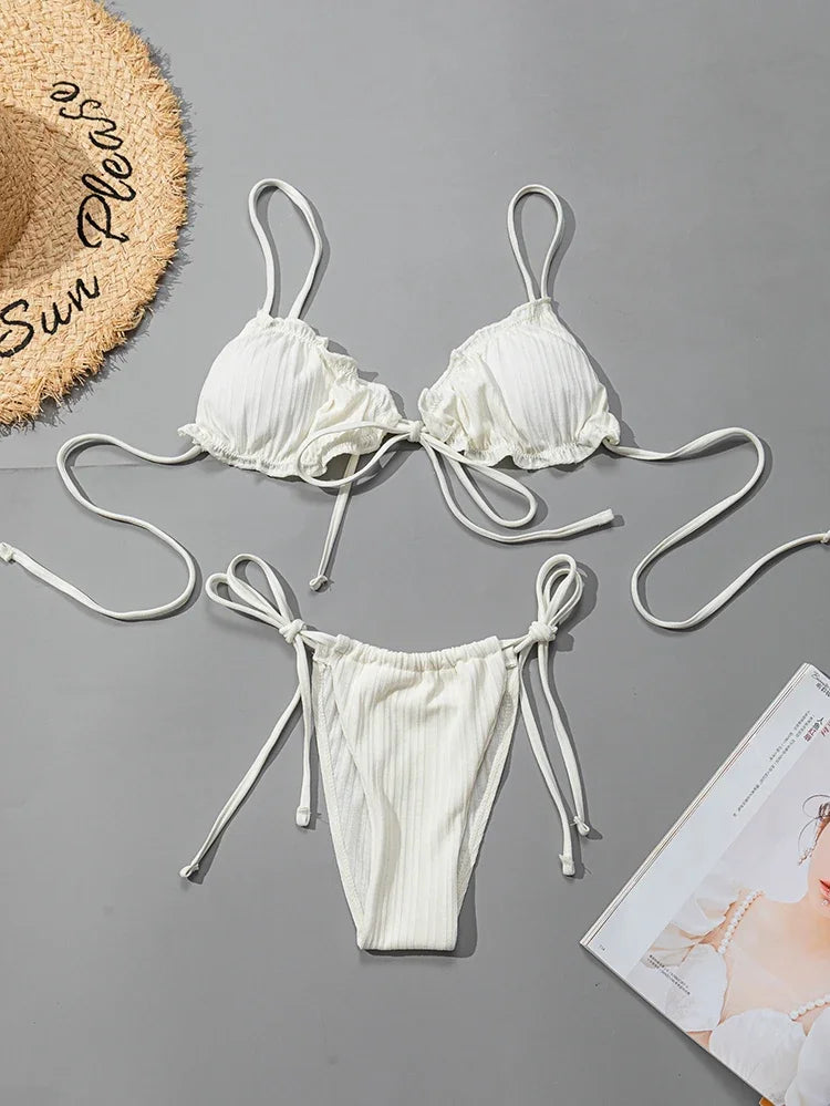 New 2025 Sexy Swimsuit Pit stripe Bikini Women Swimwear  Bathing Suits Push Up Biquinis Bandage Beachwear Solid Bikini Sets Beauty World Shop