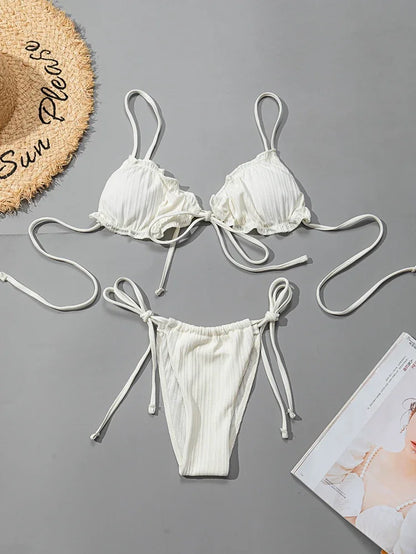 New 2025 Sexy Swimsuit Pit stripe Bikini Women Swimwear  Bathing Suits Push Up Biquinis Bandage Beachwear Solid Bikini Sets Beauty World Shop