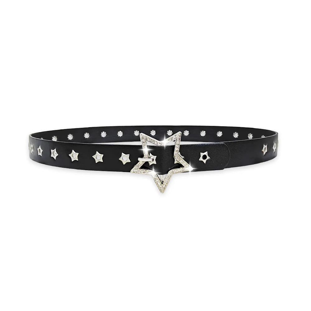 Fashion Punk style star buckle decorative belt with multiple holes small star shaped eyes multifunctional Jeans belt For Women Beauty World Shop